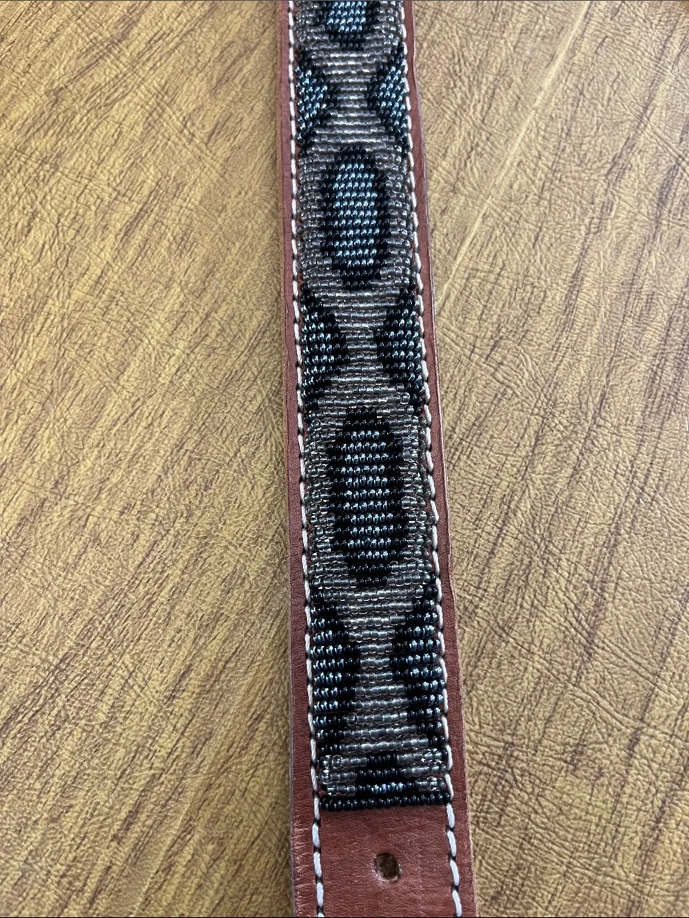 Artisan Crafted Brown Leather Belt with Stunning Solid Beaded Design